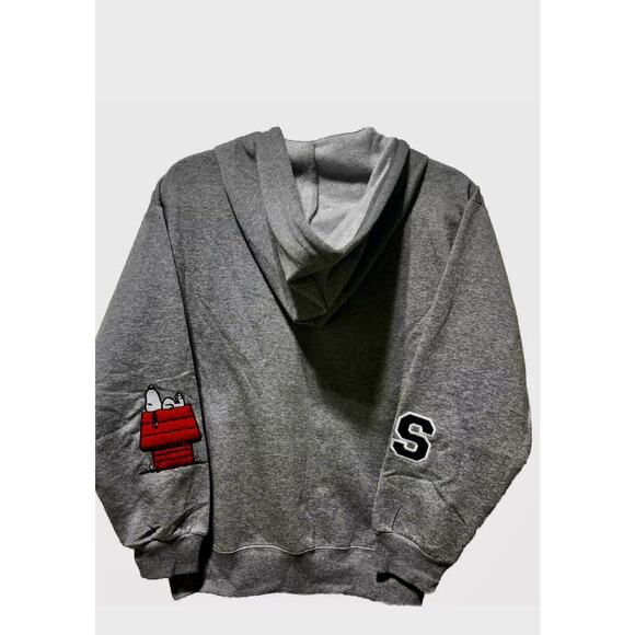 NWT Peanuts Snoopy Full Zip Sweatshirt Hoodie With Chenille Patches ~ Gray L - Picture 4 of 7